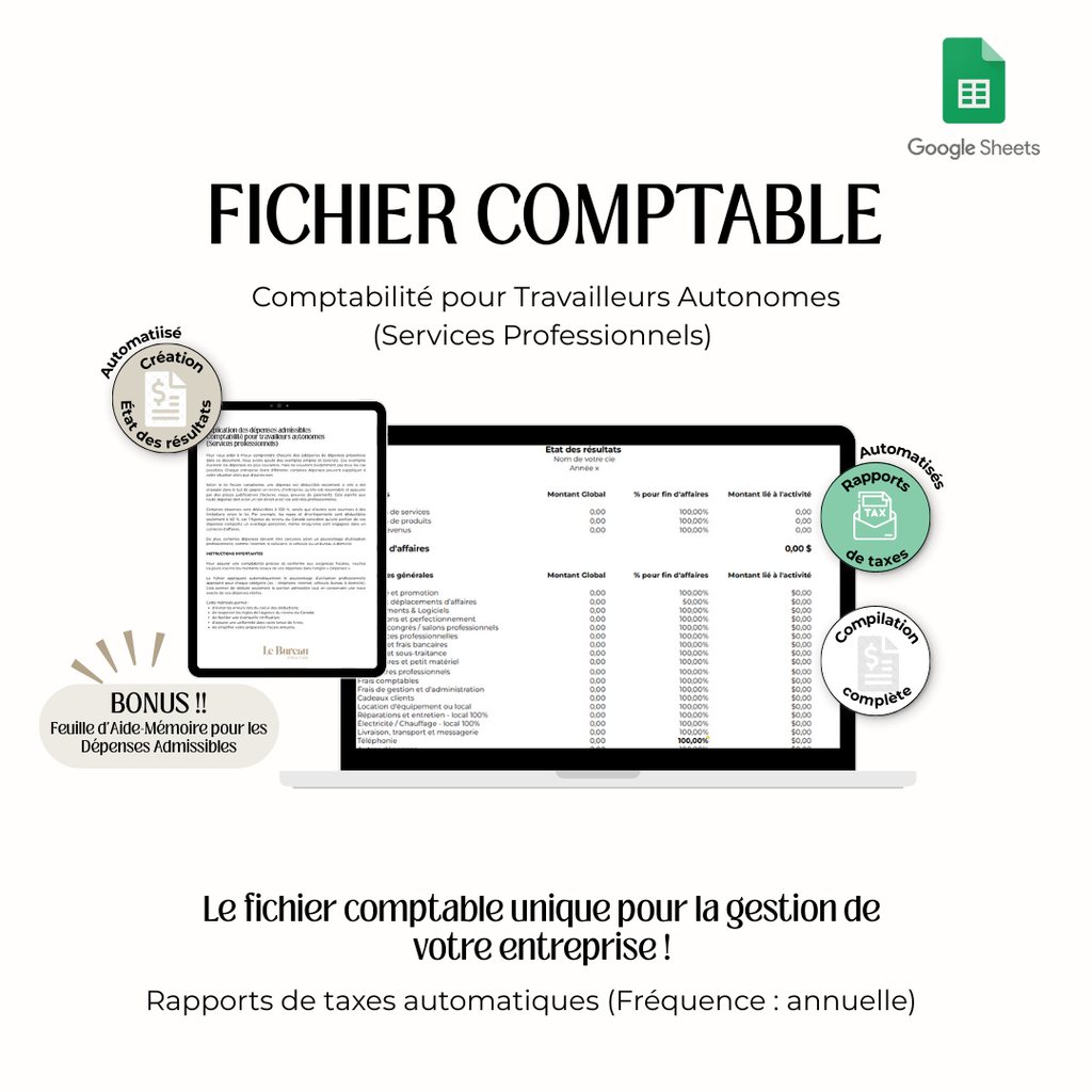 Google Sheets – Comptabilité pour travailleurs autonomes (Services professionnels)