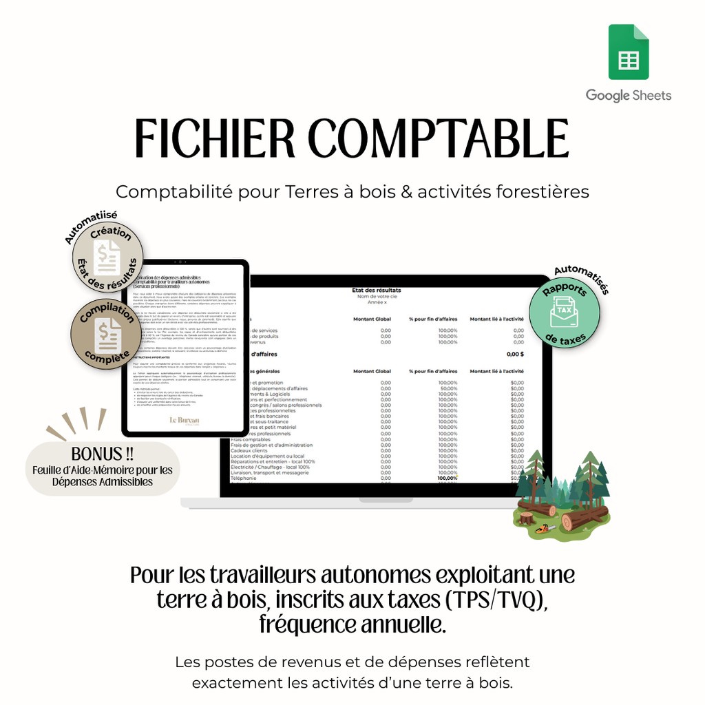 Google Sheets avec taxes – Comptabilité pour terres à bois et des activités forestières