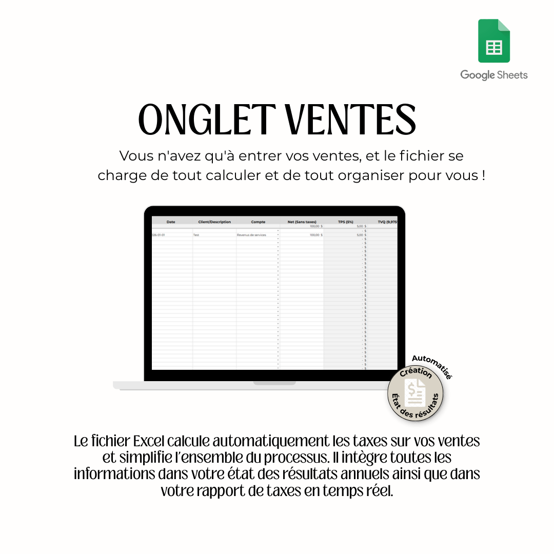 Google Sheets avec taxes – Comptabilité pour travailleurs autonomes (Services professionnels)