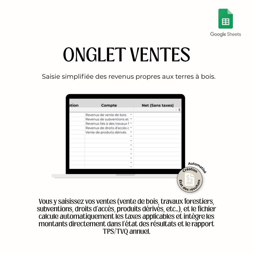 Google Sheets avec taxes – Comptabilité pour terres à bois et des activités forestières