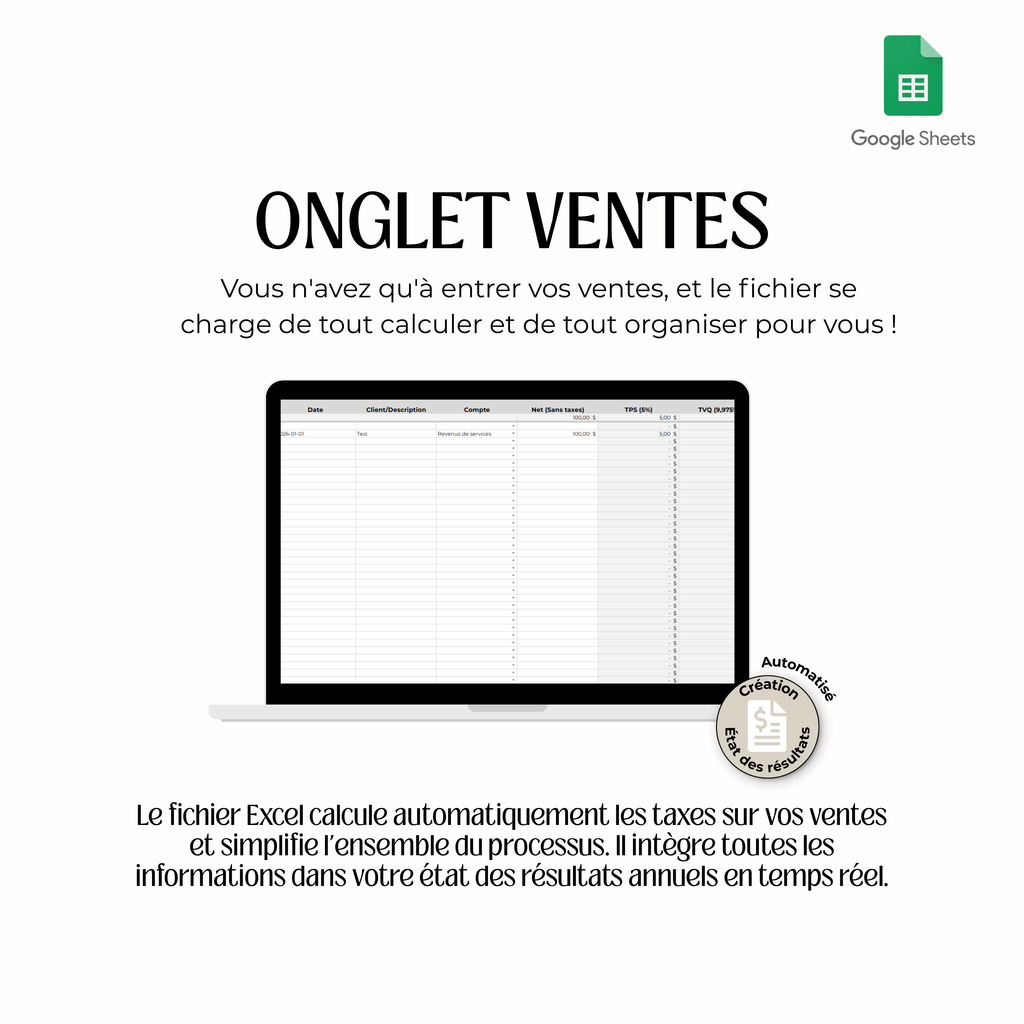 Google Sheets sans taxes – Comptabilité pour travailleurs autonomes (Services professionnels)