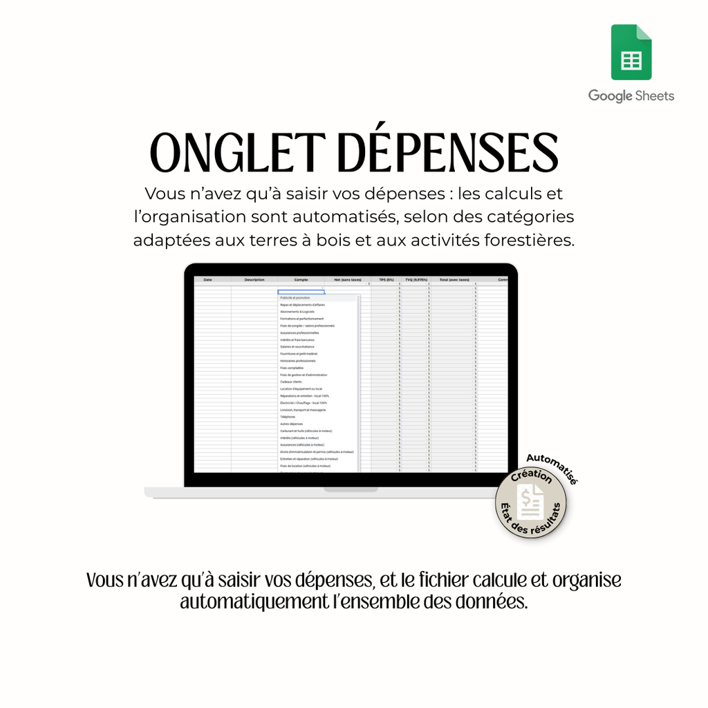 Google Sheets avec taxes – Comptabilité pour terres à bois et des activités forestières