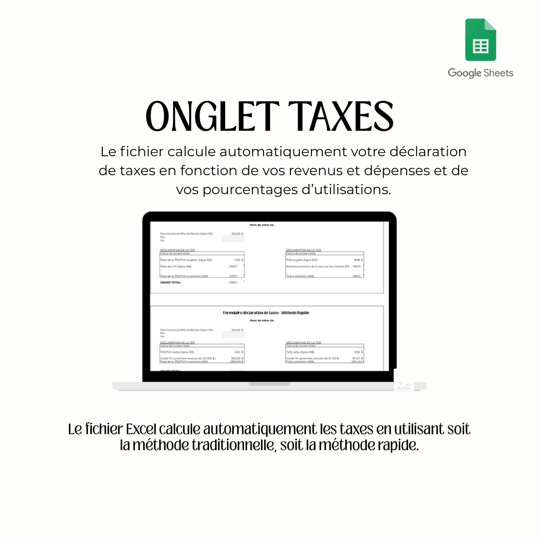 Google Sheets avec taxes – Comptabilité pour travailleurs autonomes (Services professionnels)