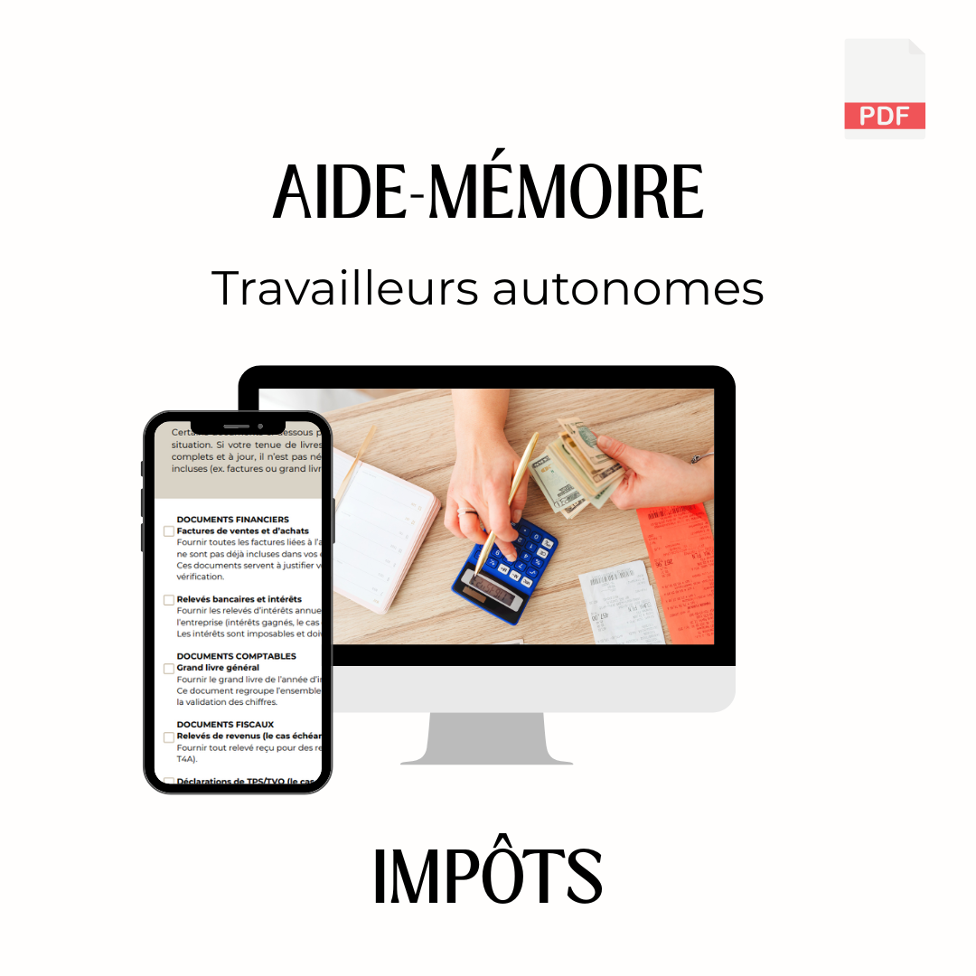 Aide mémoire pour les impôts - Travailleurs autonomes